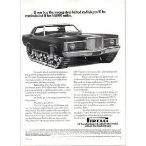 1973 Pirelli Cinturato CN-75 Tire Vintage Print Ad Army Tank Tracks Wall Art